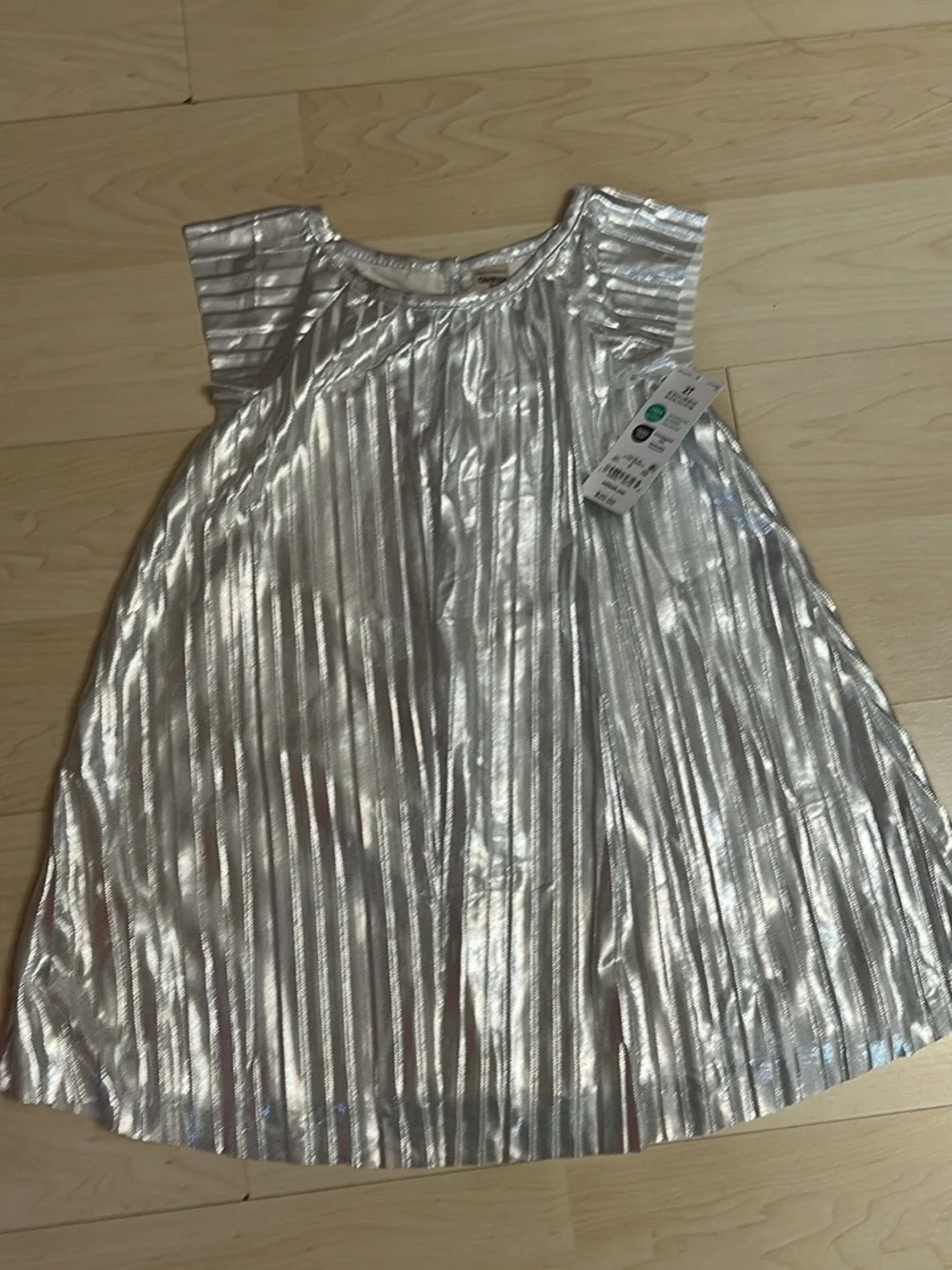 OshKosh B'gosh Silver Metallic Pleated Girls' Dress